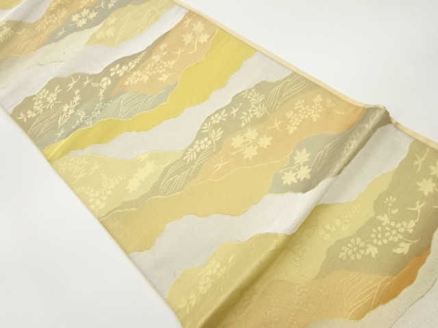 JAPANESE KIMONO / VINTAGE FUKURO OBI / WOVEN MICHINAGADORI & AUTUMN FLOWERS